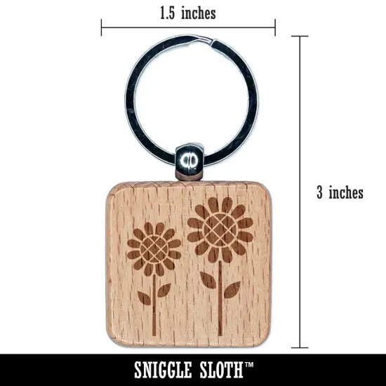 Sunflower Pair Engraved Wood Square Keychain Tag Charm {2}
