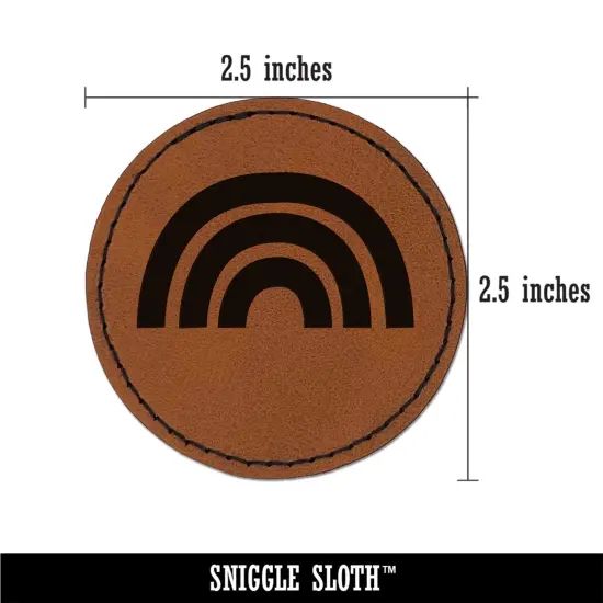 Rainbow Fun Doodle Round Iron-On Engraved Faux Leather Patch Applique - 2.5" Brown {3}