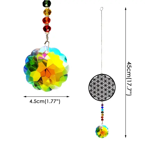Flower of Life Suncatcher, Silver Hanging Crystal Wind Chimes, Tree of Life Chakra Crystal Glass Angel Sun Catcher with Iris Effect for Home Garden Decoration Christmas Wedding Gift {2}