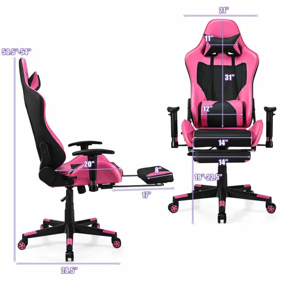 Costway Massage Gaming Chair Reclining Racing Office Computer Chair with Footrest White\Blue\Pink\Red {3}
