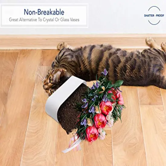 Flower Vase Acrylic Oval - Decorative Centerpiece for Home or Wedding - Non Breakable Plastic, 4" X12 Short Rounded - White {6}