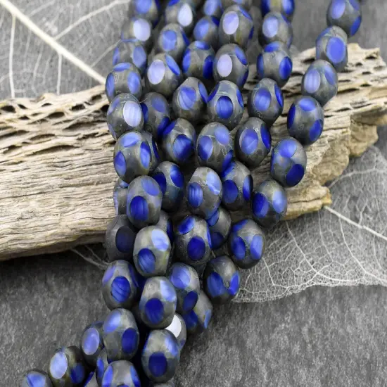 *15* 8mm Lapis Blue Travertine Window Cut Round Beads {4}