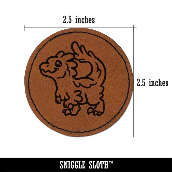 Chibi Raptor Feathered Velociraptor Dinosaur Round Iron-On Engraved Faux Leather Patch Applique - 2.5" Brown {3}