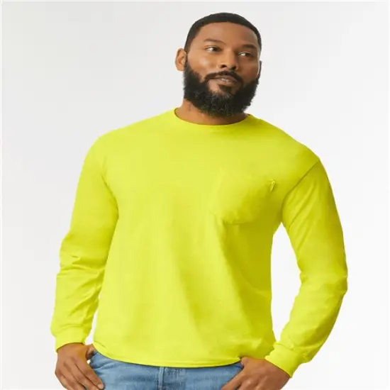 Gildan&reg; Ultra Cotton Long Sleeve Crewneck Pocket T-Shirt - 2410 Navy {4}