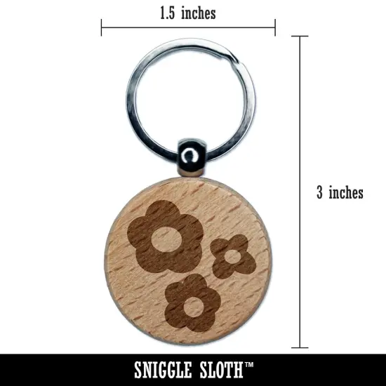 Flower Trio Engraved Wood Round Keychain Tag Charm {2}