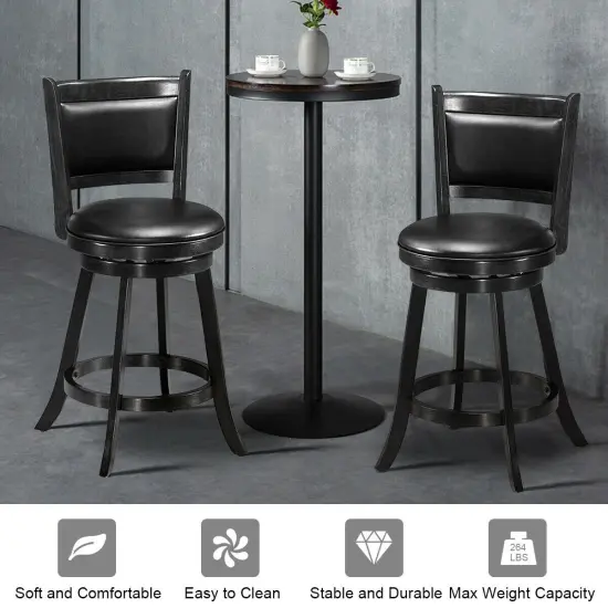 2 Pieces 24 Inches Swivel Counter Stool Dining Chair Upholstered Seat Black {2}