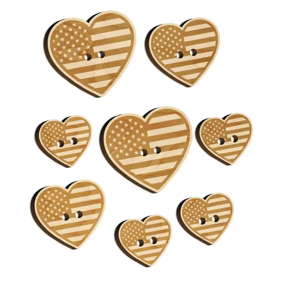 Heart Shaped American Flag United States of America USA Wood Buttons for Sewing Knitting Crochet DIY Craft {7}