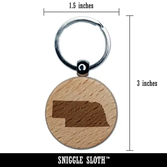 Nebraska State Silhouette Engraved Wood Round Keychain Tag Charm {2}
