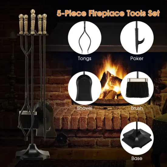 5 Pieces Hearth Fireplace Fire Tools Set with Ergonomic Handle Bronze {3}