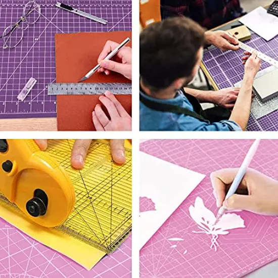 Self Healing Cutting Mat 18 inch x 12 inch Non-Slip PVC Double Sided 5-Ply A3 Art Craft Rotating Mat,Sewing Crafts Hobby Fabric Precision Scrapbooking Project(Pink/Purple) {3}