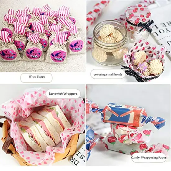 100 sheets Wax Paper Sheets Deli Wraps Basket Liners Deli Paper Wax Paper Square Baking Paper Colored Parchment Paper Greaseproof for Food,Handmade Soap,Cookies and Carmels ( Candy) {4}