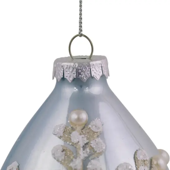 Northlight Set of 2 Shiny Artic Blue Textured Snowflakes Finial Christmas Glass Ornaments 5" {6}