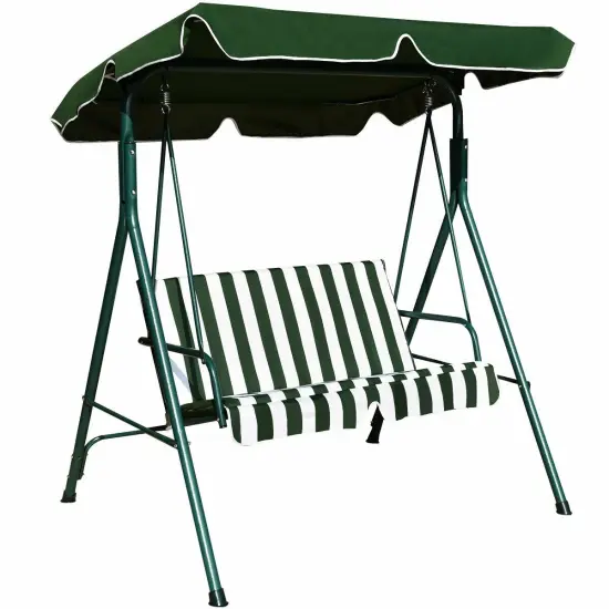 Loveseat Cushioned Patio Steel Frame Swing Glider Green {1}