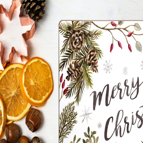 "Merry " Sentiment With Greenery Holly Hardboard Single Placemat, 13" x 16" {5}