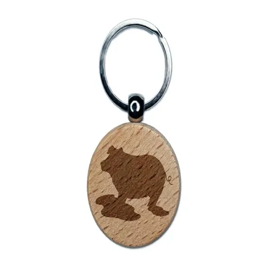 Pig in Mud Solid Engraved Wood Round Keychain Tag Charm {1}