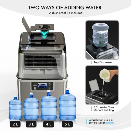 Electric Countertop Ice Maker with Ice Scoop and Basket-Sliver {6}