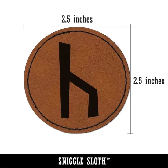 Norse Viking Dwarven Rune Letter K Round Iron-On Engraved Faux Leather Patch Applique - 2.5" Brown {3}