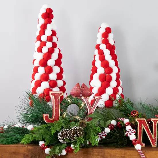 Northlight Candy Cane Plush PomPom Christmas Tree Decoration - 15" - Red and White {3}