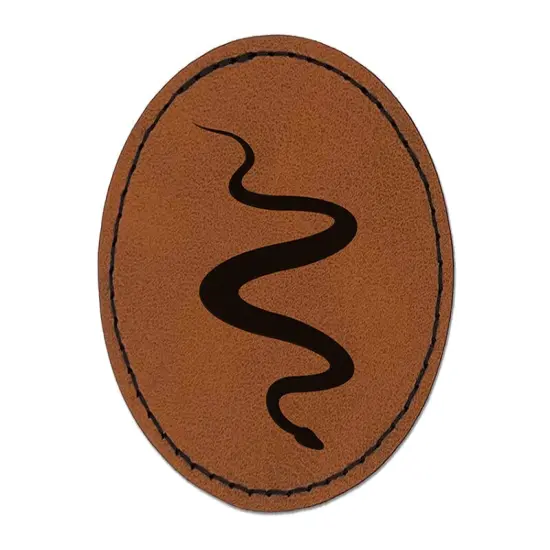 Slithering Snake Solid Round Iron-On Engraved Faux Leather Patch Applique - 2.5" Brown {1}