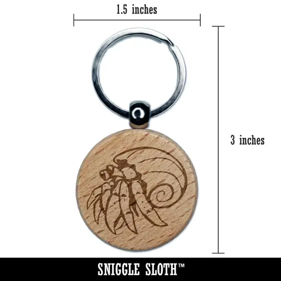 Hermit Crab Spiral Shell Crustacean Engraved Wood Round Keychain Tag Charm {2}