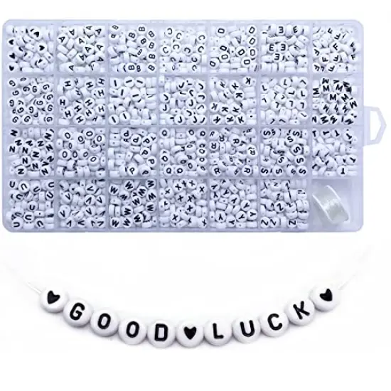 1400 Pieces Letter Beads A-Z and Elastic Line Heart Beads 4x7mm White Round Acrylic Alphabet for Jewelry Making Bracelets Necklaces Key Chains {2}