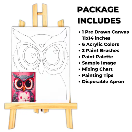 "Valentine's Day Owl" DIY Canvas Art Kit, Adult Beginner, Acrylic Paint Size 11x14 inch {2}