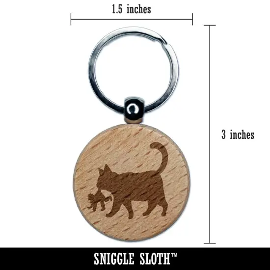 Yule Cat Taking Child Christmas Engraved Wood Round Keychain Tag Charm {2}