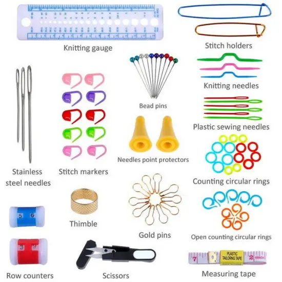 100-piece Crochet Hook Set, including yarn, knitting needles, sewing tools, and a handy zipper case. {2}