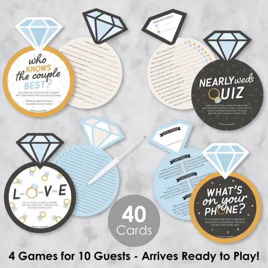Big Dot of Happiness Just Engaged - Black and White - 4 Engagement Party Games - 10 Cards Each - Gamerific Bundle {3}