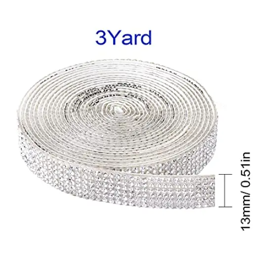 3Yards Self Adhesive Crystal Rhinestone Diamond Ribbon,Rhinestone Decorative Sticker with 2mm Rhinestones, Diamond Crystal Sticker for Car Decoration or DIY Crafts (Silver, 0.51 Inch ) {1}