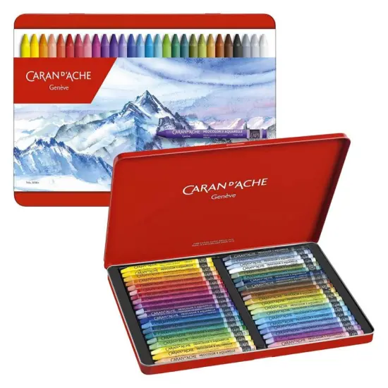 Caran d'Ache Neocolor II Aquarelle Water-Soluble Wax Pastel Tin Set of 40, Assorted Colors {1}