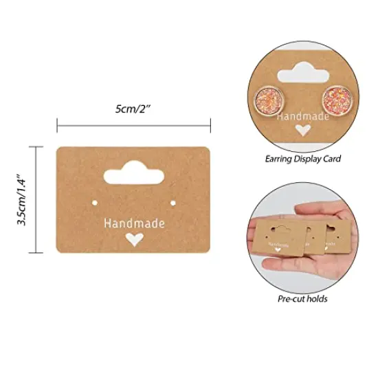 100 PCS Earring Cards - Kraft Earring Display Holder Cards, 2"x1.3" Blank Paper Cards with 2 Holes, Jewelry Display Cards for Selling, Hanging Earring, Jewelry,DIY Crafts, Retail {6}