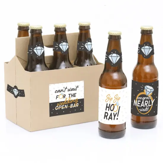 Big Dot of Happiness Just Engaged - Black and White - Engagement Party Decorations for Women and Men - 6 Beer Bottle Label Stickers and 1 Carrier {1}