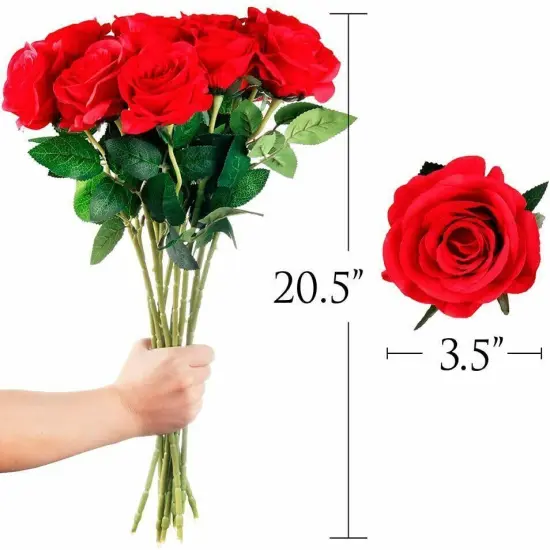 10pcs Realistic Red Roses Artificial Silk Flowers Long Stem Fake Rose Bouquet for Home Wedding Decoration Valentine&rsquo;s Day {4}