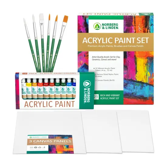 Canvas and Acrylic Paint Sets for Adults, Teens, Kids - Includes 12 Vivid Colors, 3 Painting Canvas Panels & 6 Assorted Brushes {2}