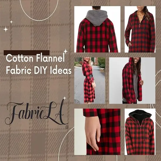 FabricLA 100% Cotton Flannel Fabric - 58/60" Inches (150 CM) - Cotton Tartan Flannel Fabric - Use as Blanket, PJ, Shirt, Cloth Flannel Craft Fabric - Red & Black, 1 Yard {5}