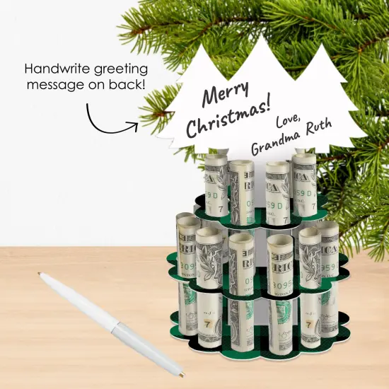 Big Dot of Happiness Holiday Plaid Trees - DIY Buffalo Plaid Christmas Party Money Holder Gift - Cash Cake {3}