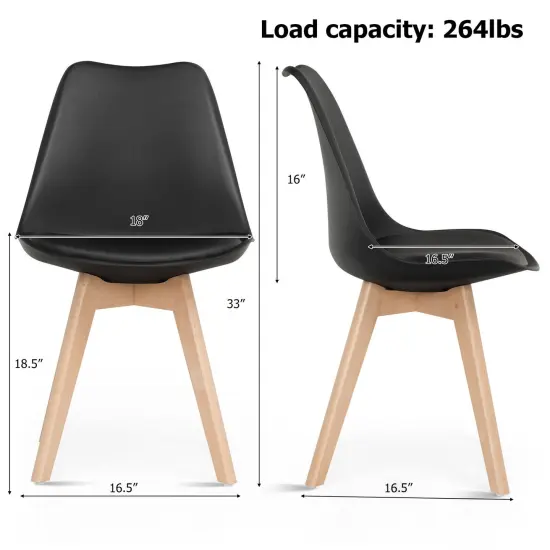 Set of 4 High Backrest Dining Side Chair with Ergonomic Seat and Solid wood Legs Black {4}