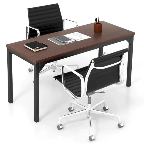 55 Inch Conference Table with Heavy-duty Metal Frame-Brown {3}