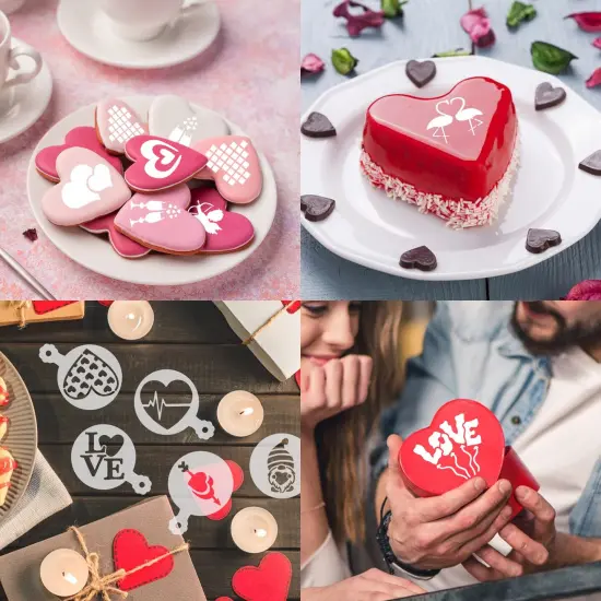 36 Pieces Valentine's Day Cookie Stencils, Reusable Cookie Coffee Decorating Stencils Templates Mold Tools for Cookies Baking Painting Dessert Coffee Decoration DIY Valentines Party Decor {2}