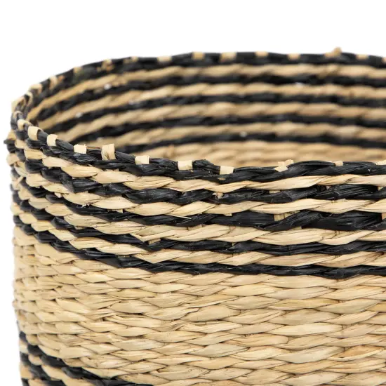 Northlight Set of 4 Beige and Black Striped Woven Round Seagrass Baskets 12" {5}