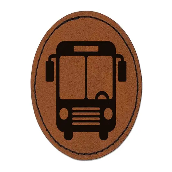 City Bus Stop Public Transportation icon Round Iron-On Engraved Faux Leather Patch Applique - 2.5" Brown {1}