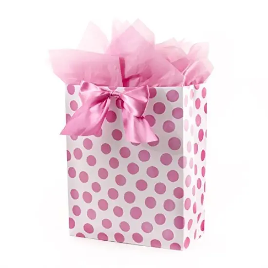 Hallmark 15" Extra Large Gift Bag with Tissue Paper (Pink Polka Dots and Bow) for Birthdays, Easter, Baby Showers, Bridal Showers, Any Occasion {1}