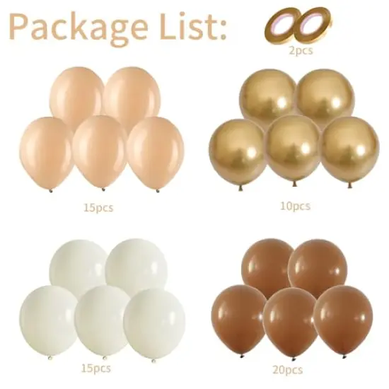 60 Packs 12 Inch Retro Brown Cream Balloon, Brown Beige Balloons, Sand White Neutral Balloons Metallic Gold Balloons for Birthday Baby Shower Jungle Boho Wedding Decorations {6}