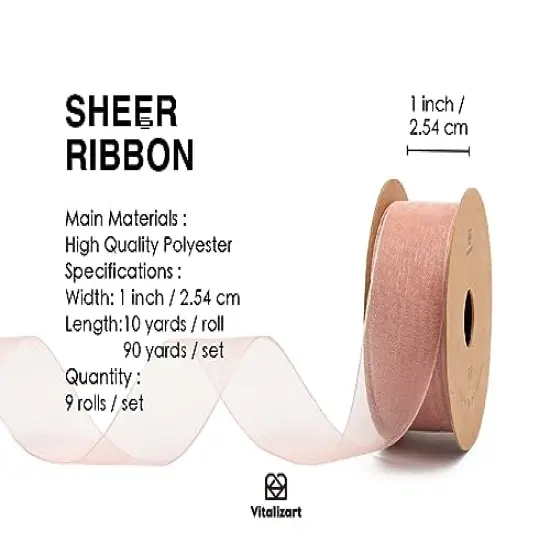 1" x 90 Yards Organza Ribbon Mixed Color Sheer Ribbons Set 10 Yd x 9 Rolls Handmade Eco-Friendly for Gift Wrapping Christmas Tree Crafts Bows Wedding Invitations Wreaths Wrap {6}