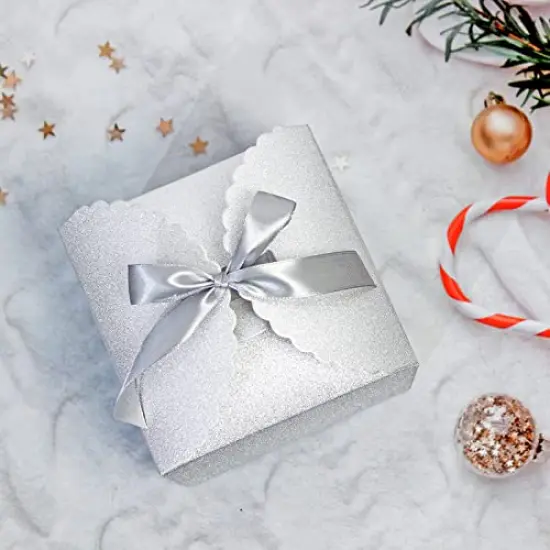 10 Pieces Silver Glitter Gift Boxes, Small Gift Box with Lids Bulk for Wedding, Party, Birthday, Valentine's Day and More, 4.75&rdquo; x 4.75&rdquo; x 3.53&rdquo; Fancy Present Box for Gift Giving {1}