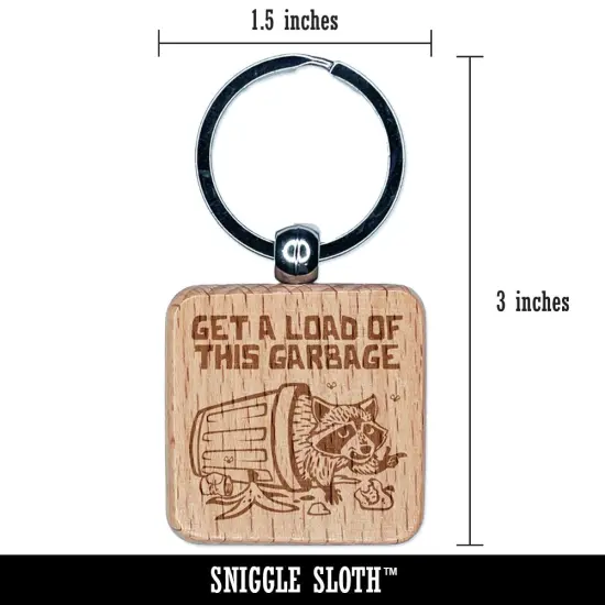 Insulting Garbage Raccoon Trash Can Panda Engraved Wood Square Keychain Tag Charm {2}