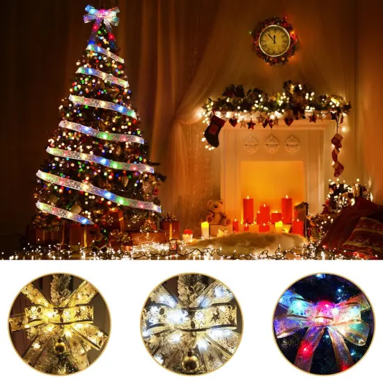 Christmas Ribbon Bows Fairy String Lights Clear white {4}