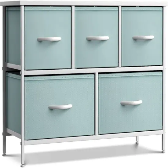 Sorbus Dresser with 5 Drawers - Storage Chest Organizer Unit with Steel Frame, Wood Top, Easy Pull Fabric Bins - Long Wide TV Stand for Bedroom Furniture, Hallway, Closet & Office Organization Aqua {1}