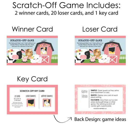 Big Dot of Happiness Girl Farm Animals - Pink Barnyard Baby Shower or Birthday Party Game Scratch Off Cards - 22 Count {6}